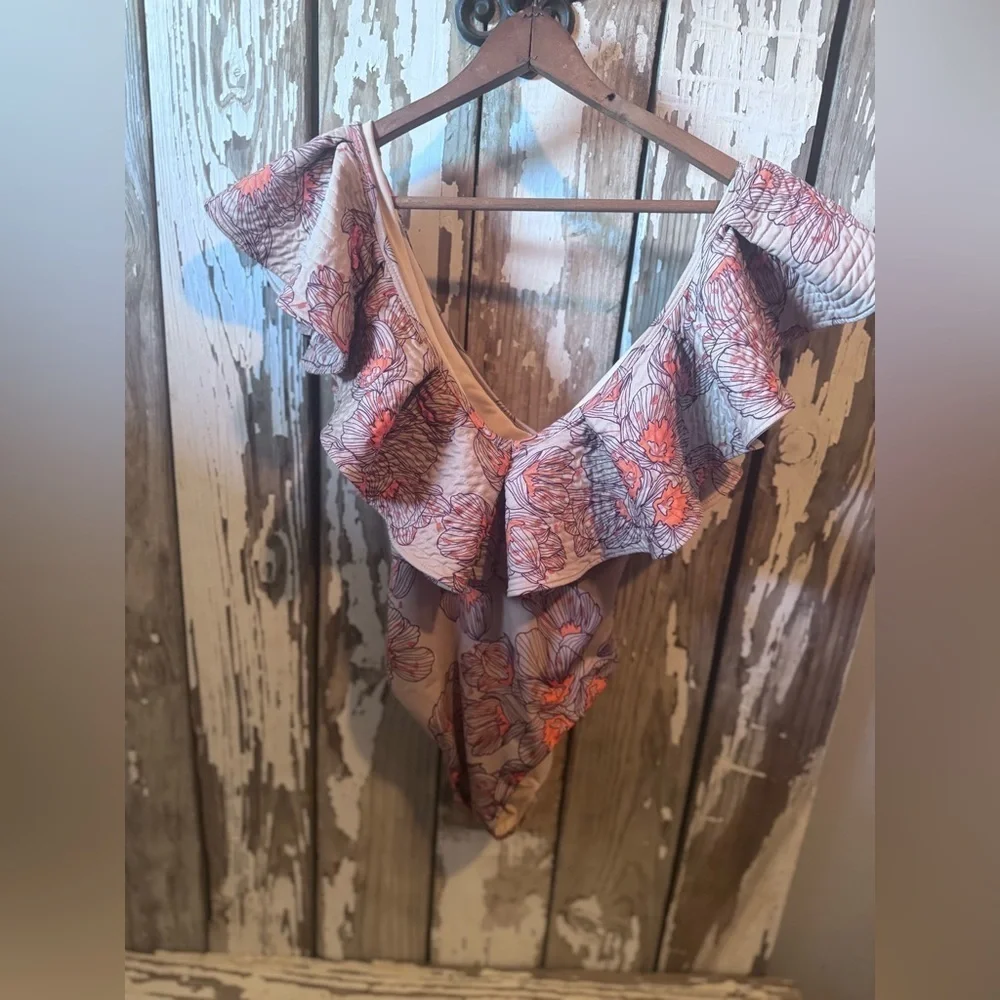 Glory Ang Bruqueira One Piece Floral Ruffle Swimsuit No Tie/ Belt Size Xs